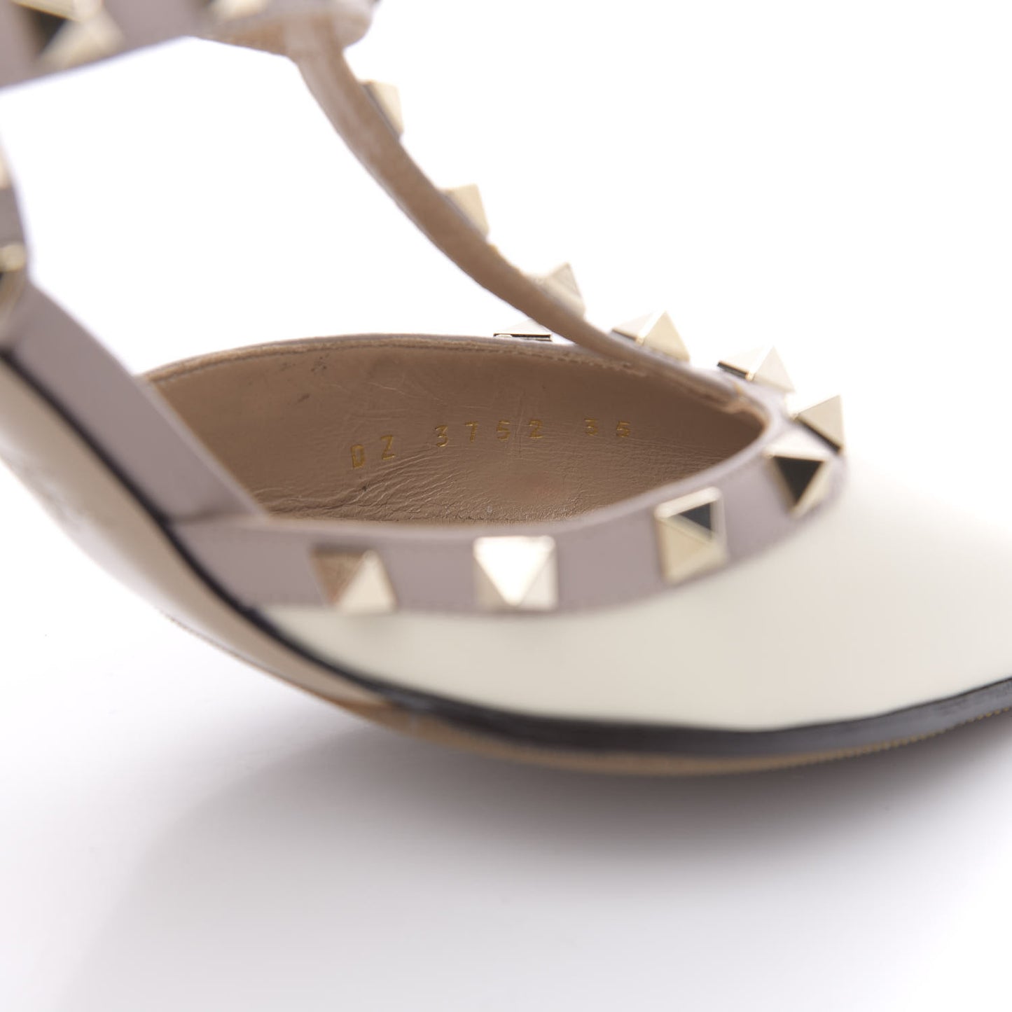 Nappa Rockstud Ankle Strap Low Heel Pumps 36 White Winter Poudre