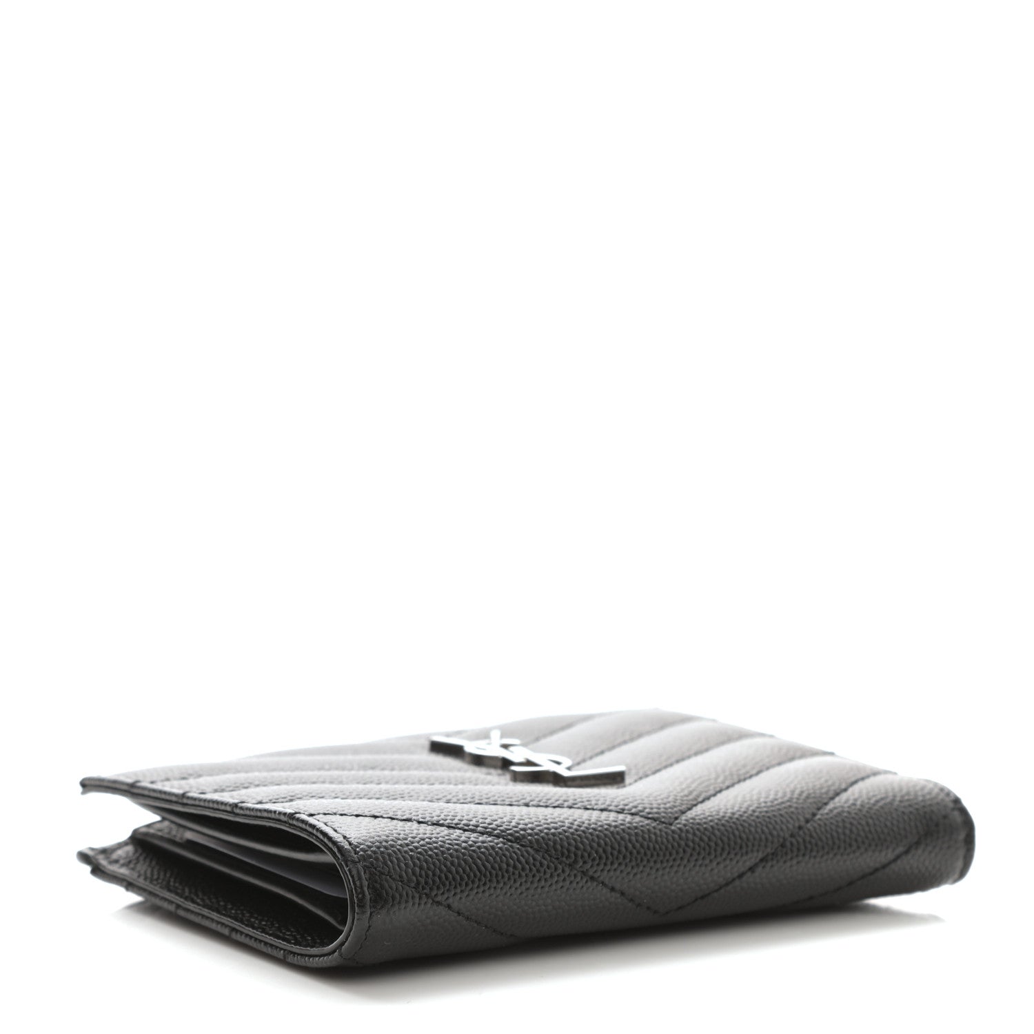 Saint Laurent Grain De Poudre Matelasse Chevron Monogram Zipped Two-Part Wallet Black 6 of 16