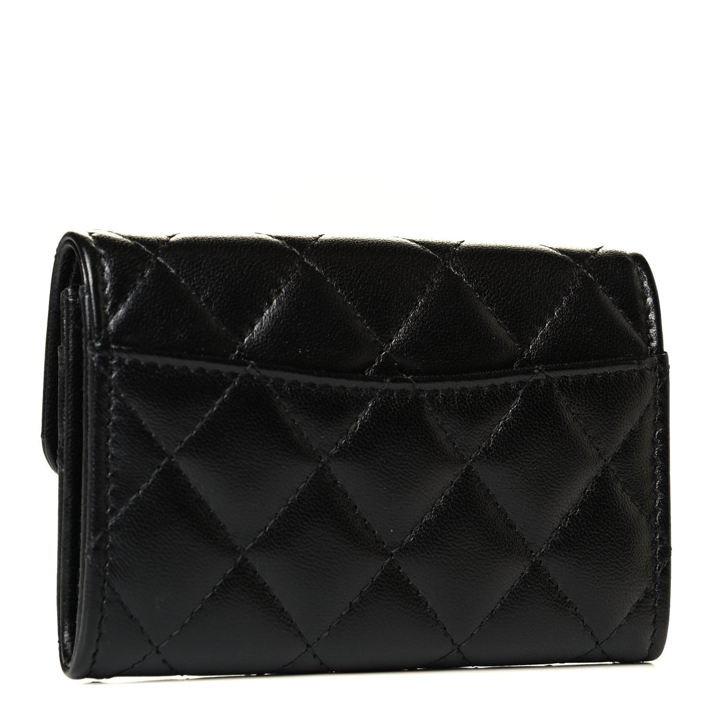 Lambskin Quilted Flap Card Holder Wallet So Black