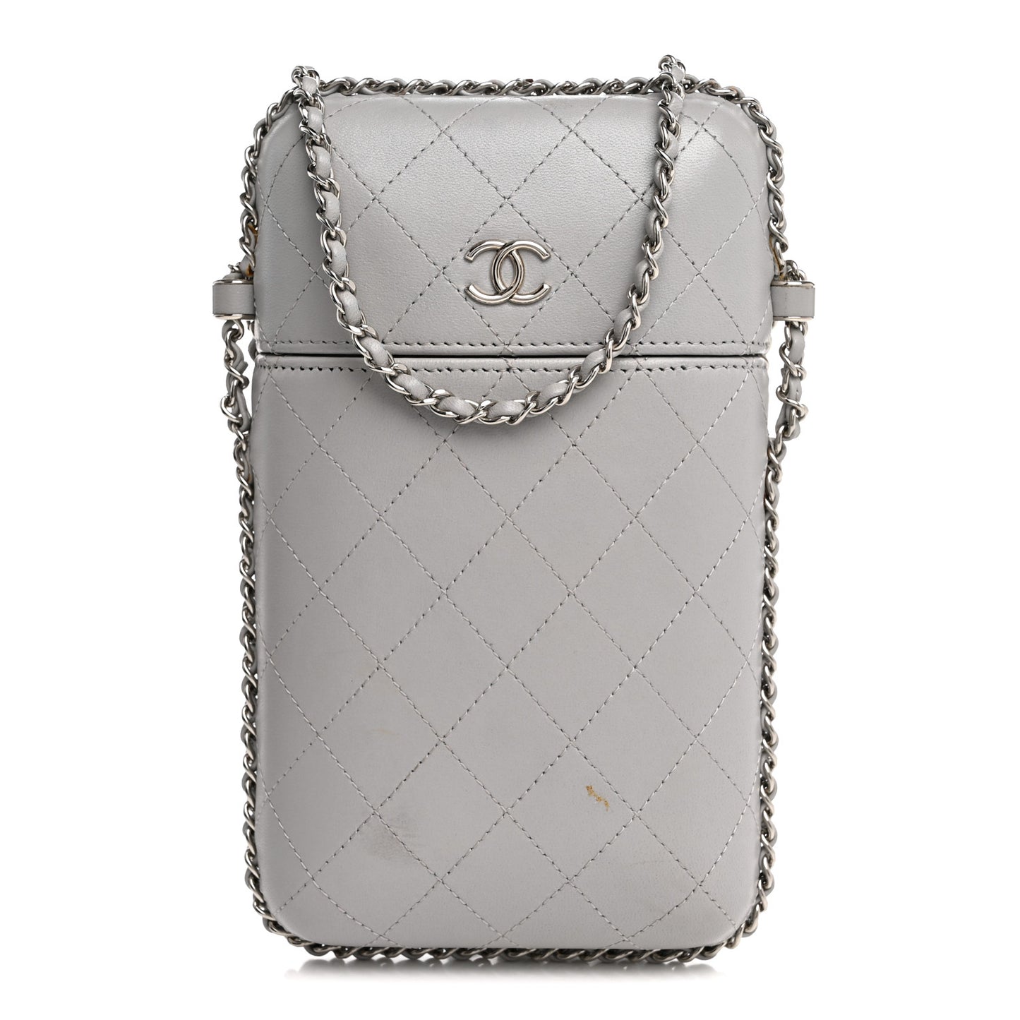 Lambskin Quilted Chain Around Phone Holder Grey