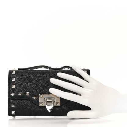 Valentino Garavani Pebbled Calfskin Rockstud Flip Lock Wallet On Chain Black 2 of 8