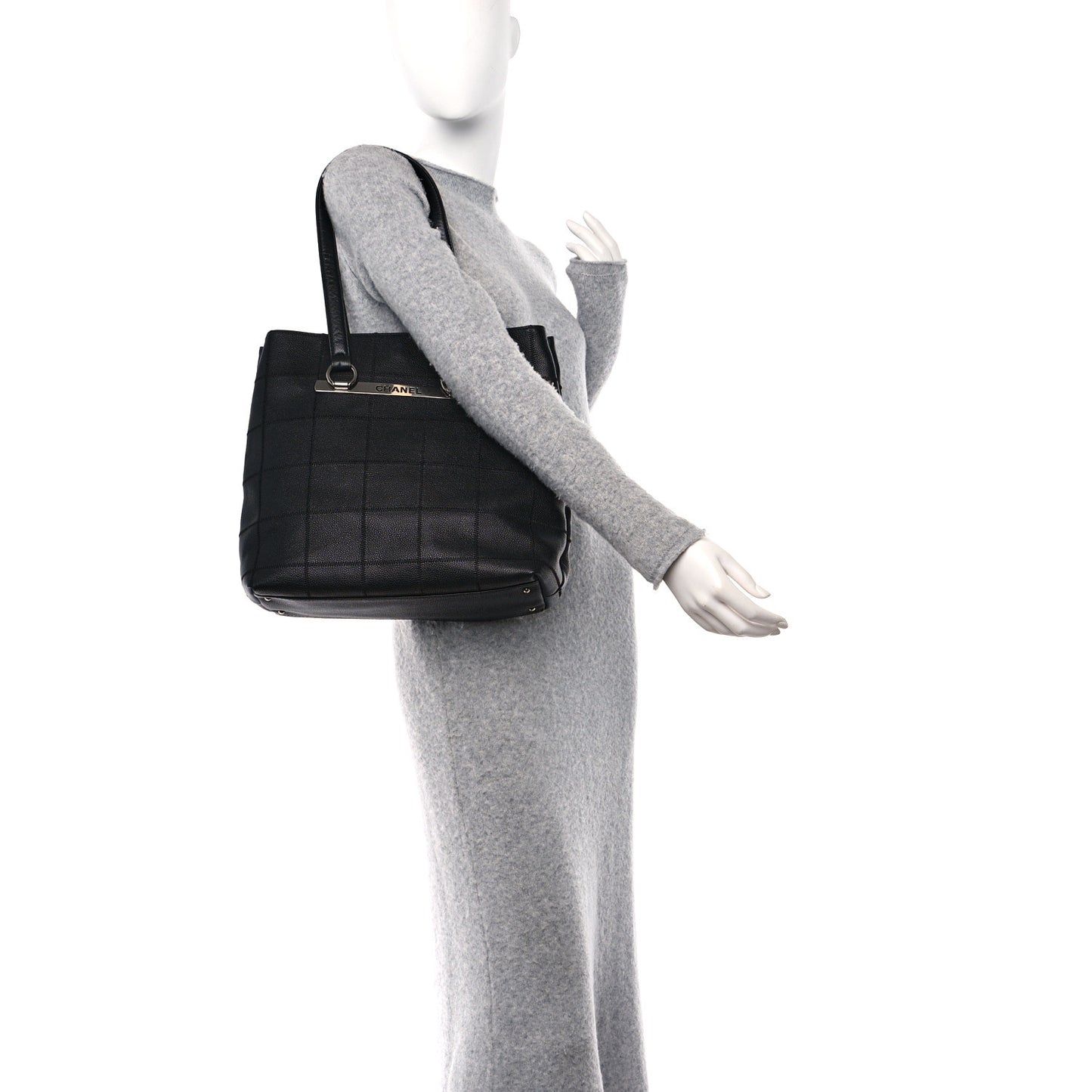 Caviar Square Stitched Large Tote Black