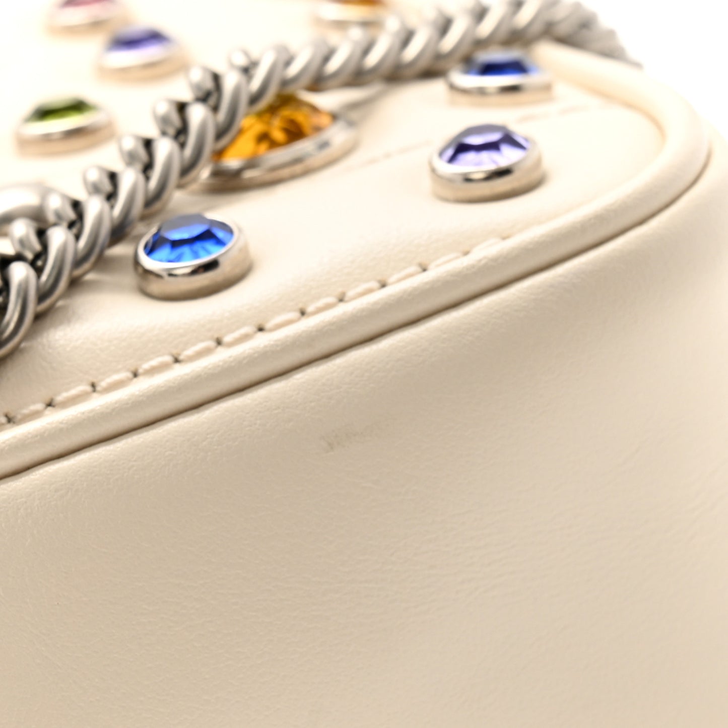 Calfskin Crystal Matelasse Aria Super Mini GG Marmont Shoulder Bag Mystic White Multicolor