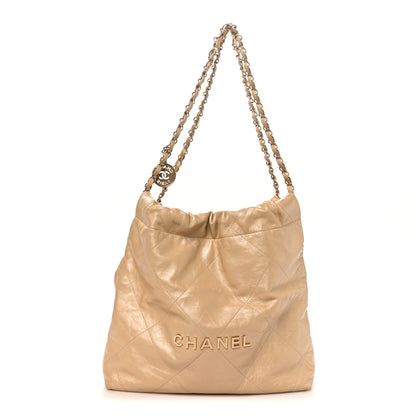 Chanel Metallic Calfskin Quilted Small Chanel 22 Light Gold 1 of 11
