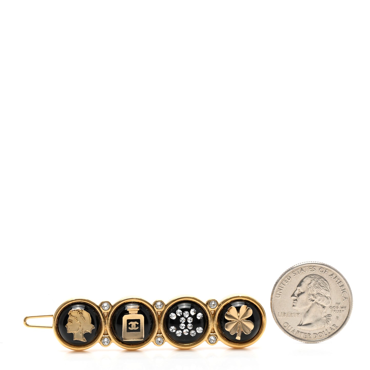 Metal Resin Enamel Crystal CC Hair Clip Barrette Gold Black