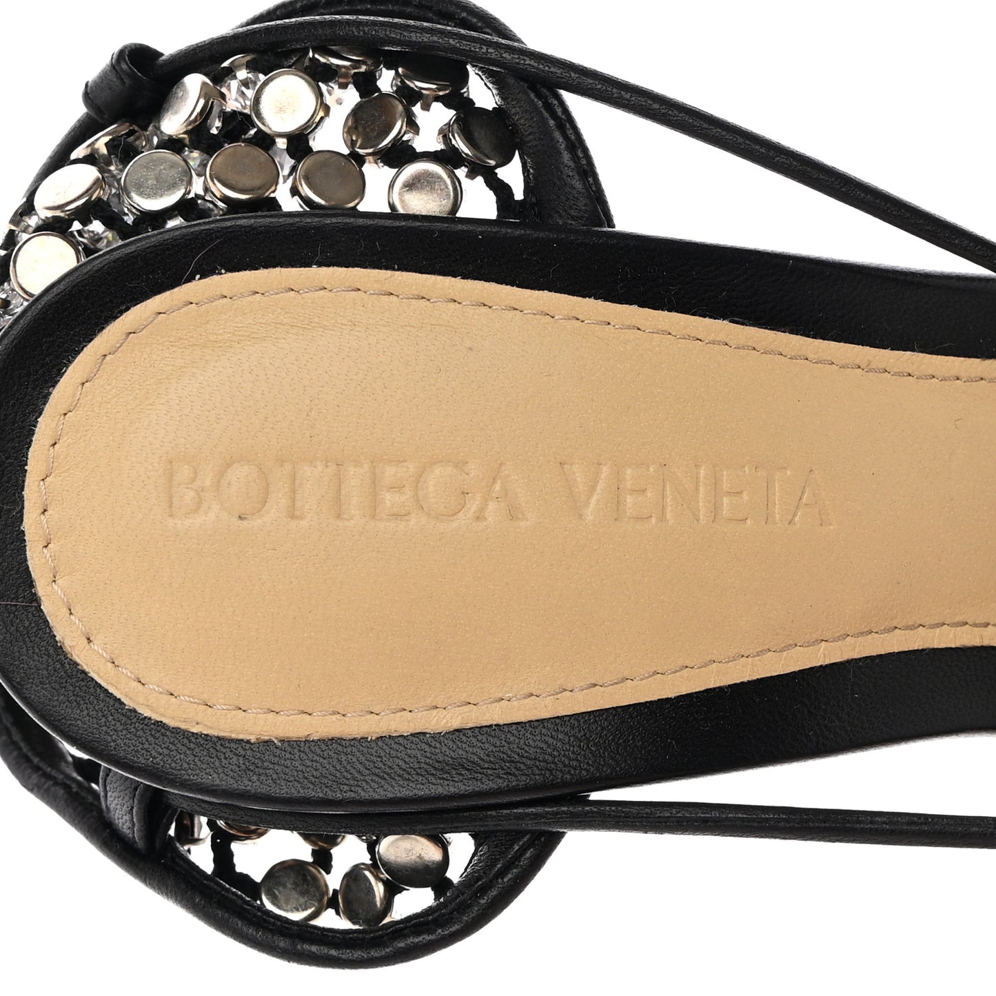 Mesh Nappa Crystal Embellished Sparkle Stretch Ankle Tie Sandals 35 Black