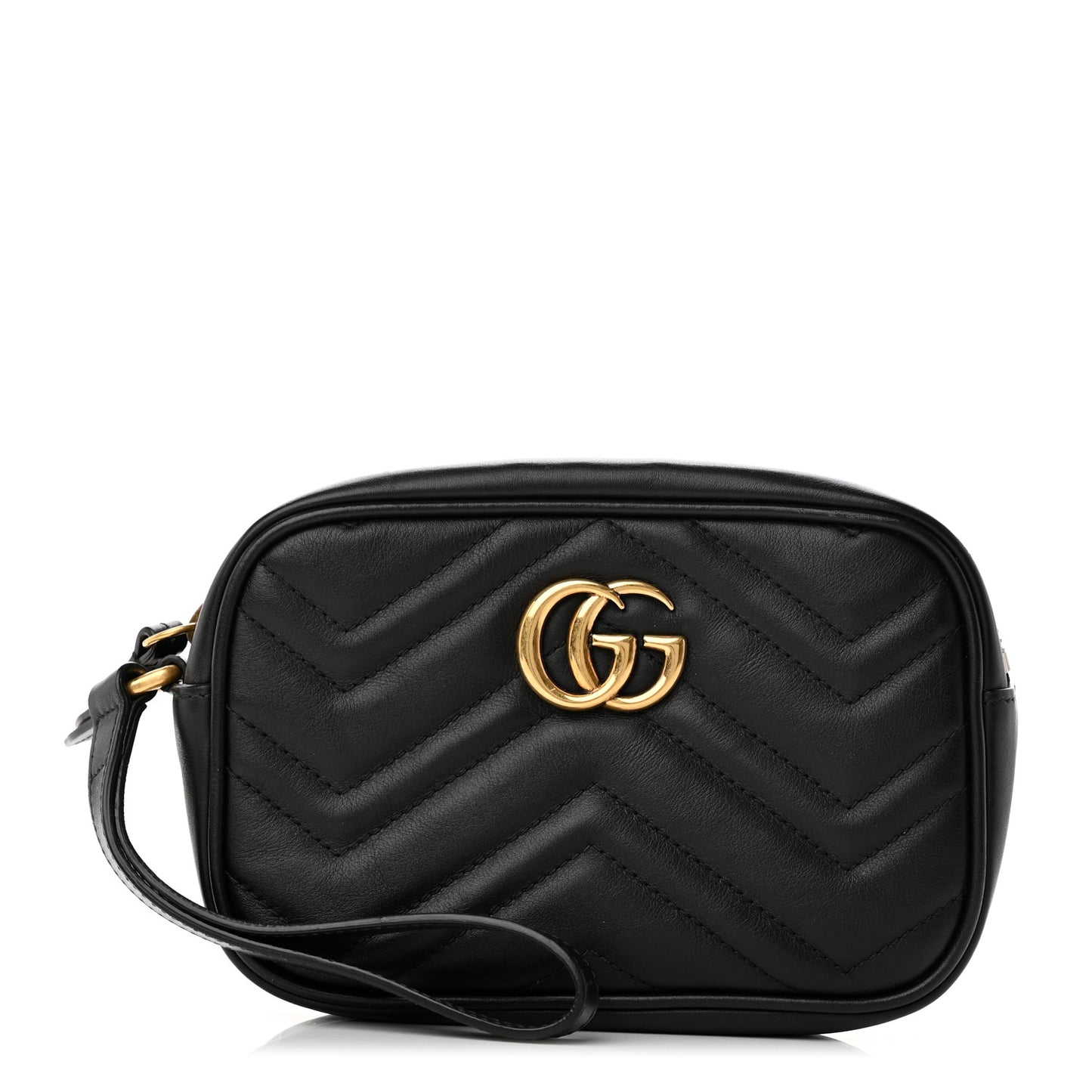 Calfskin Matelasse Mini GG Marmont Wrist Wallet Black