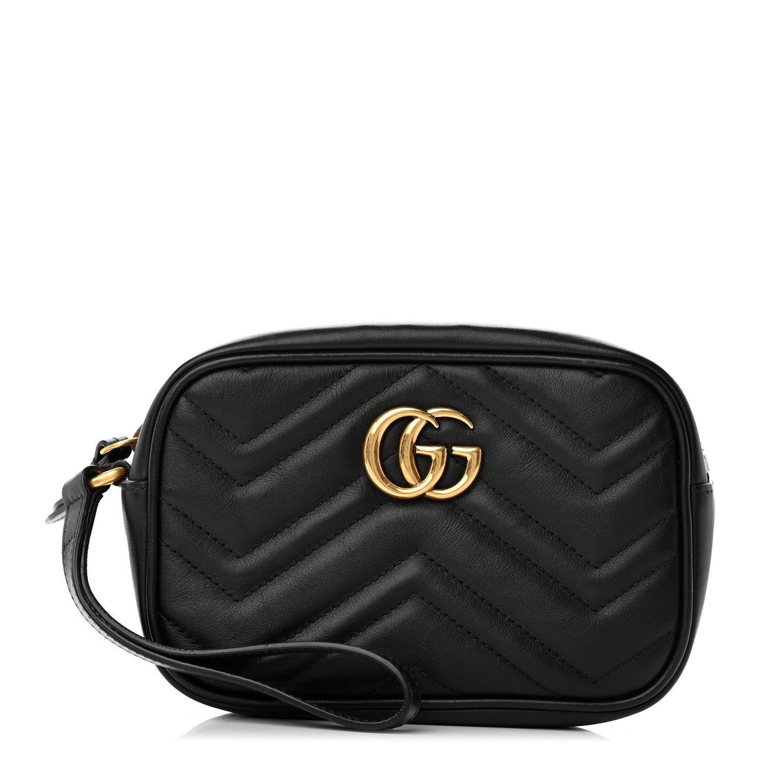 Gucci Calfskin Matelasse Mini GG Marmont Wrist Wallet Black 1 of 12