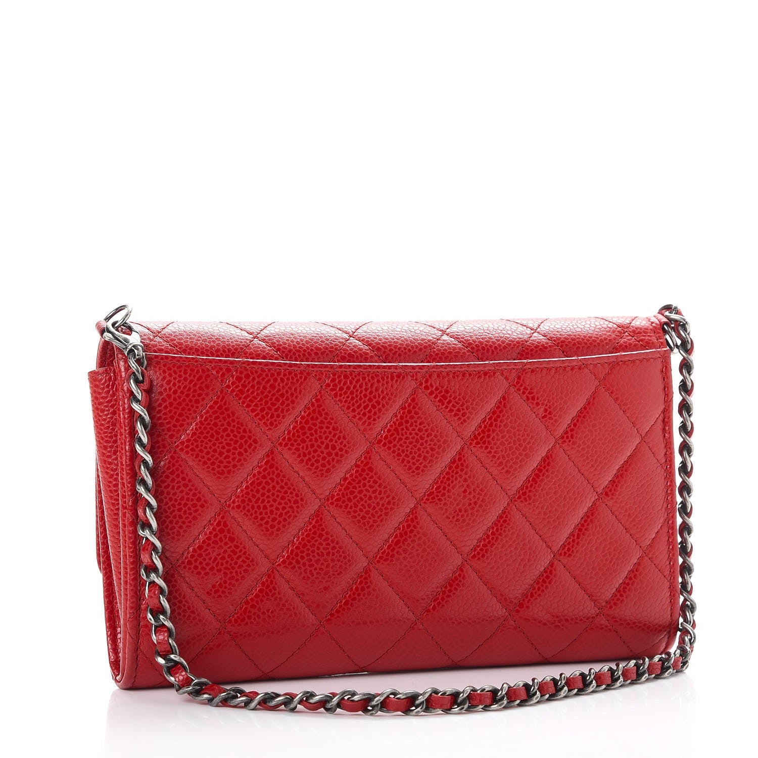 Chanel Caviar Quilted Wallet With Chain Red 5 of 11