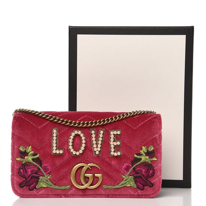 Gucci Velvet Matelasse Love Embroidered GG Marmont Mini Bag Light Raspberry Rose 7 of 7