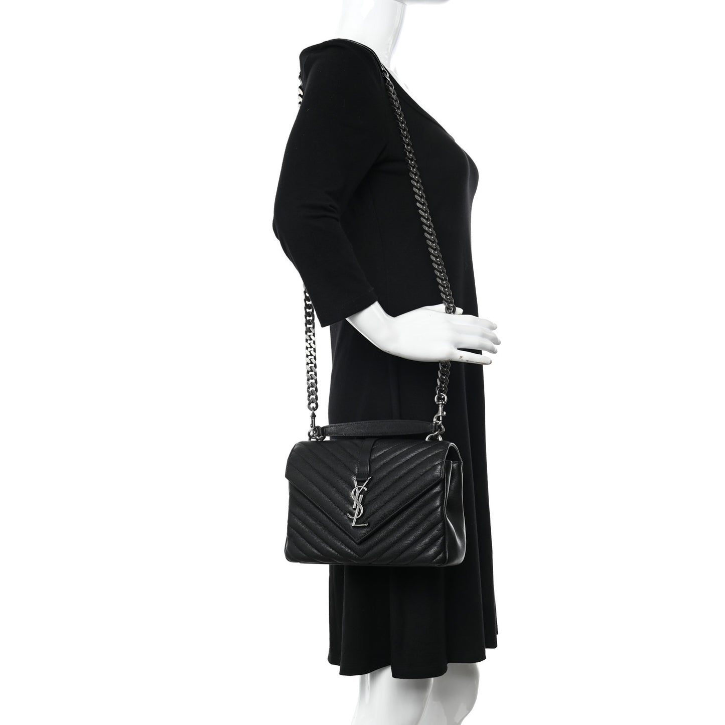 Sheepskin Matelasse Chevron Monogram Medium College Bag Black