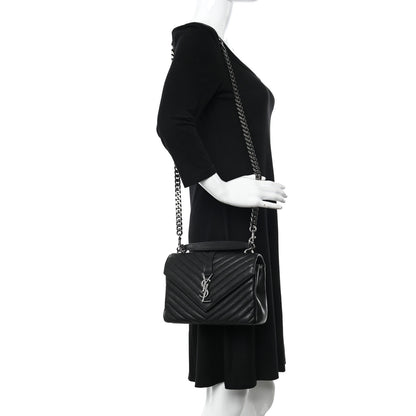 Saint Laurent Sheepskin Matelasse Chevron Monogram Medium College Bag Black 3 of 12