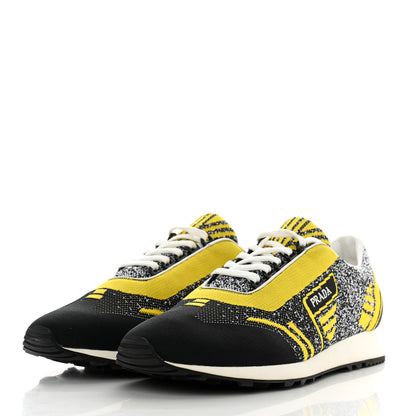 Prada Sport Knit Fabric Mens Logo Running Sneakers 9 Black Giallo 3 of 11