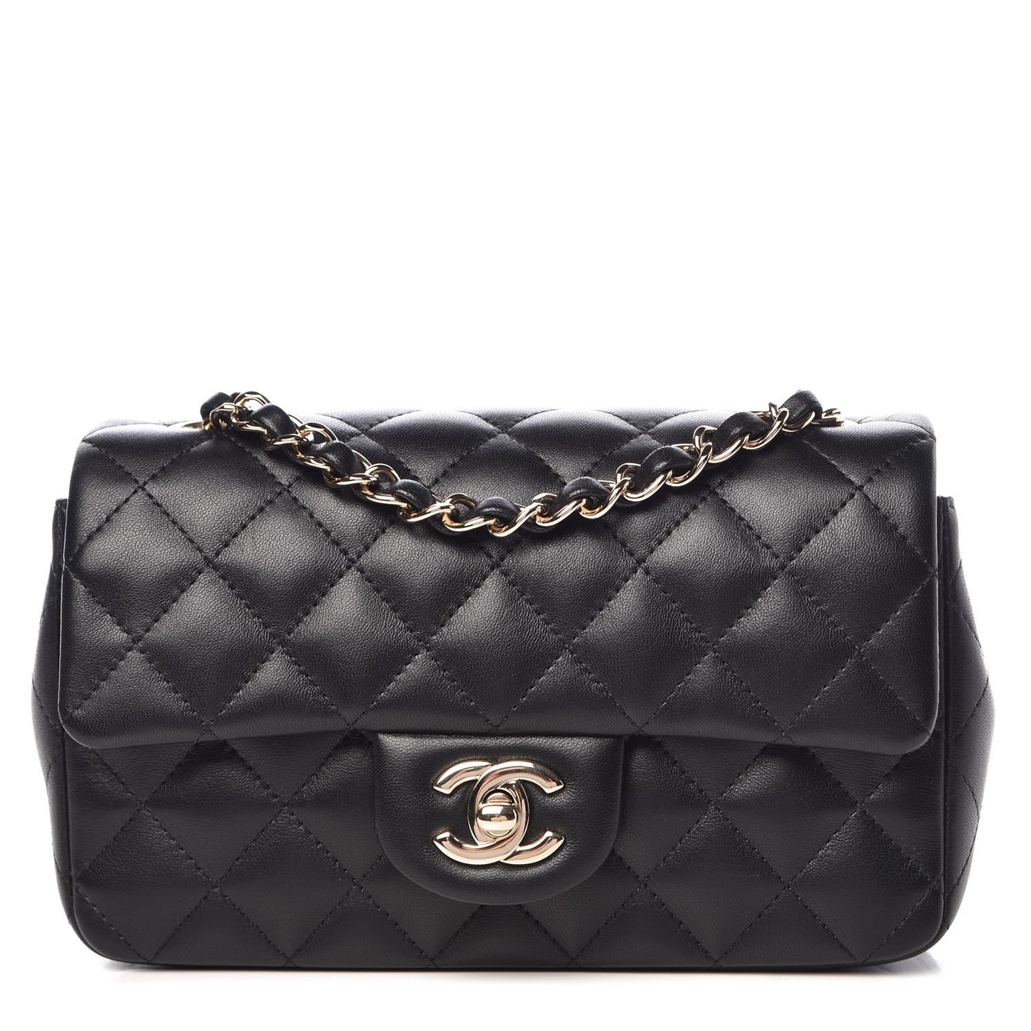 Lambskin Quilted Mini Rectangular Flap Black