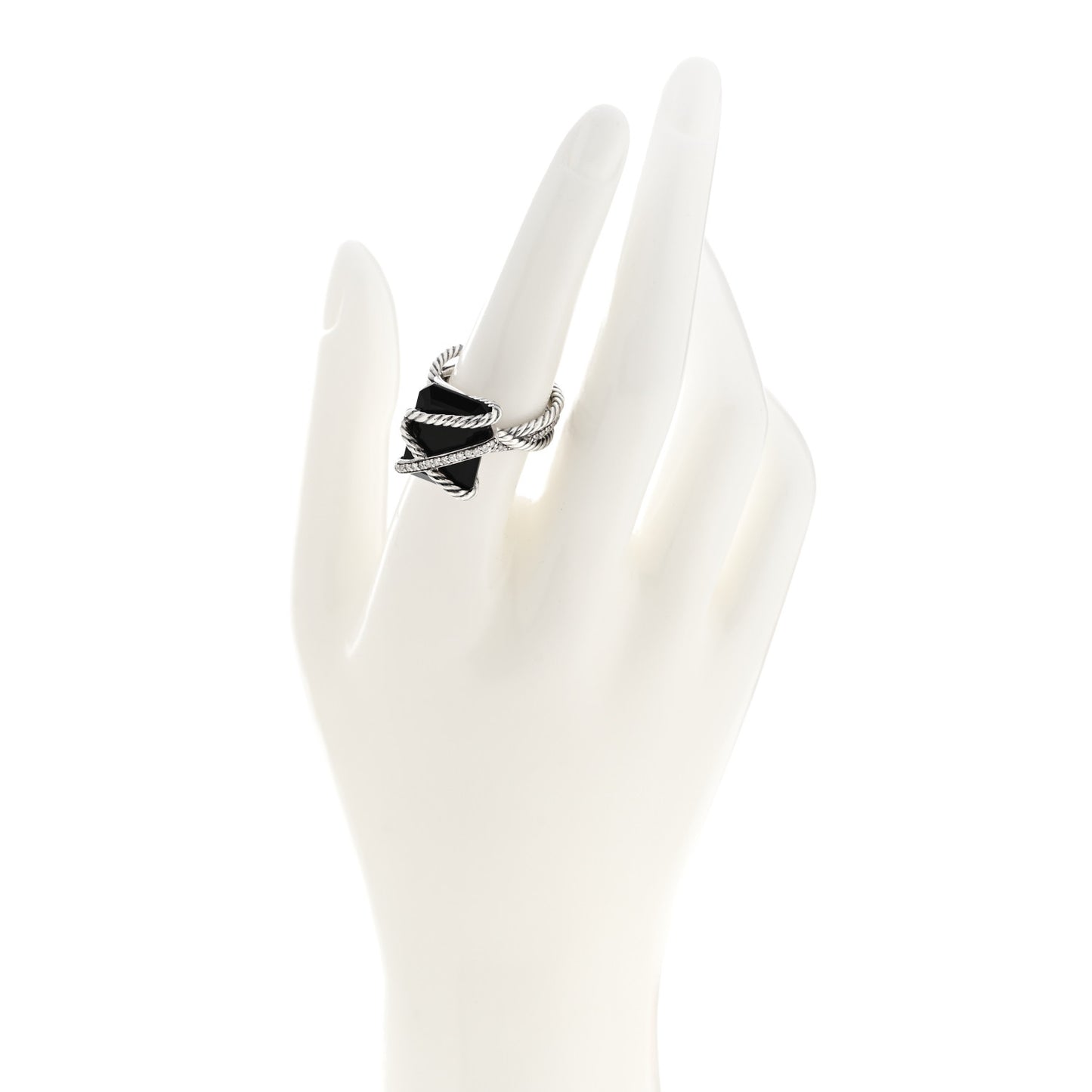 Sterling Silver Diamond Black Onyx 15mm Cable Wrap Ring 54 6.75