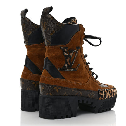 Louis Vuitton Suede Calfskin Monogram Laureate Platform Desert Boots 37.5 Cognac 4 of 8