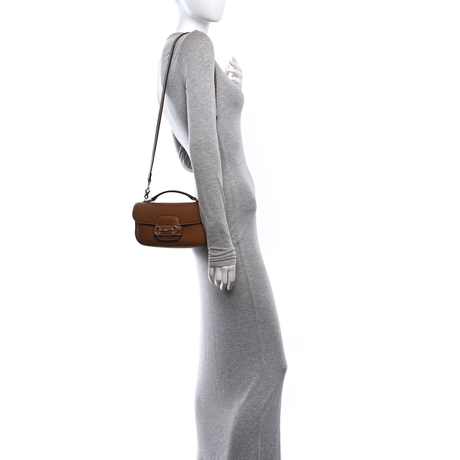 Gucci Calfskin Horsebit 1955 Small Soft Top Handle Shoulder Bag Brown 2 of 9
