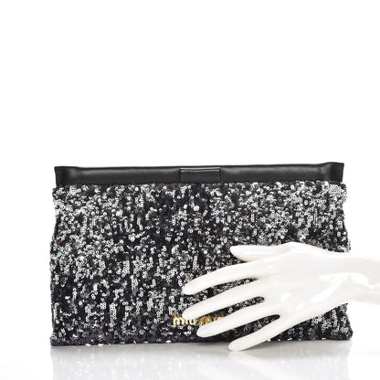 Miu Miu Paillettes Cloquet Sequined Clutch Antracite 2 of 7