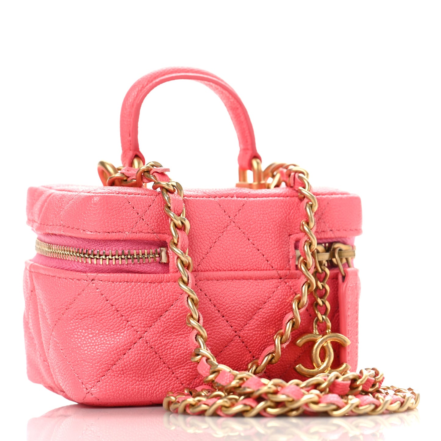 Caviar Quilted Mini Top Handle Vanity With Chain Pink