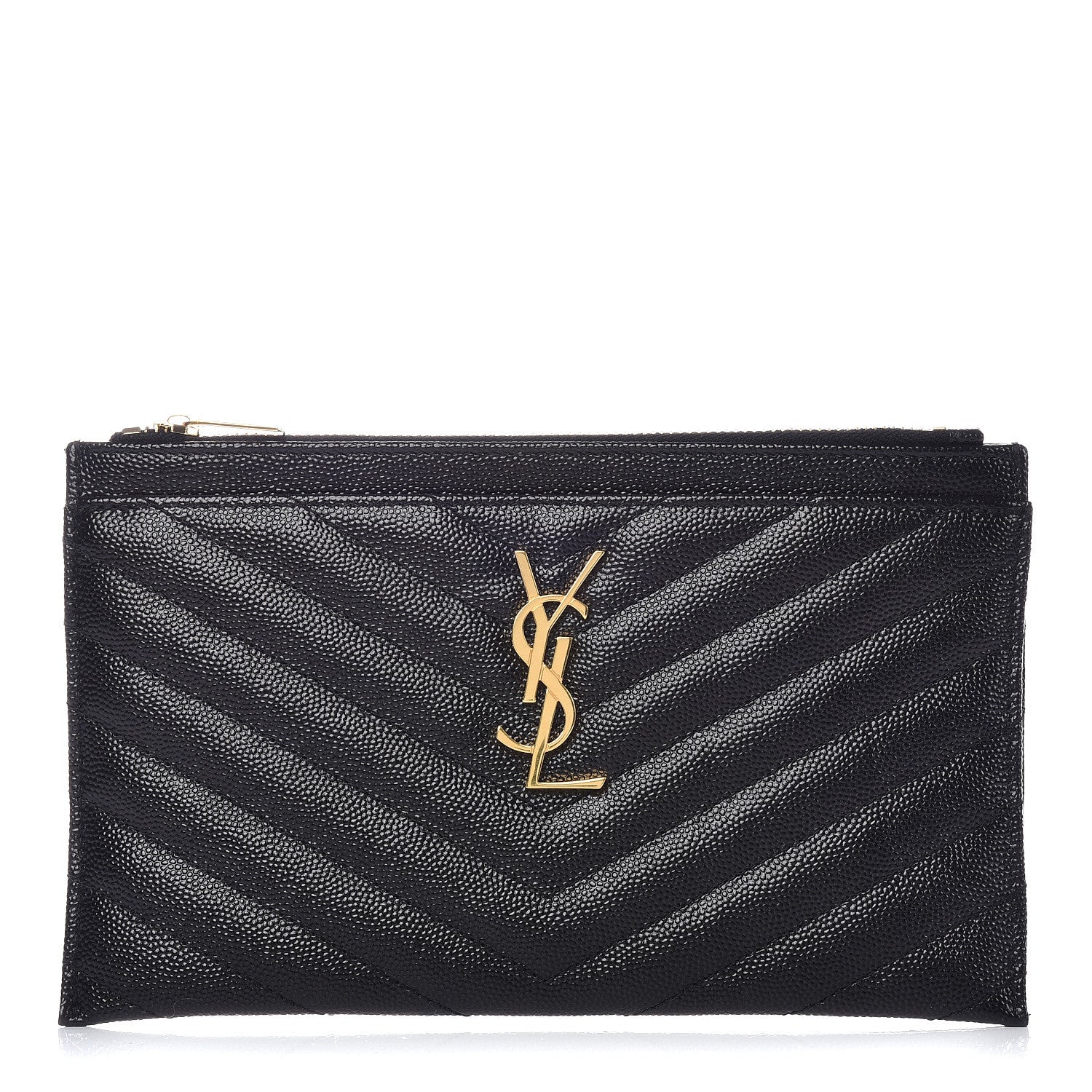 Saint Laurent Grain De Poudre Chevron Monogram Bill Pouch Black 1 of 9