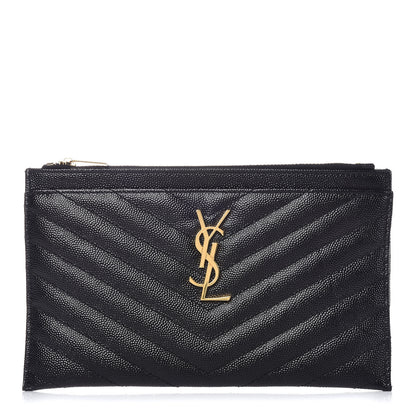 Saint Laurent Grain De Poudre Chevron Monogram Bill Pouch Black 1 of 9
