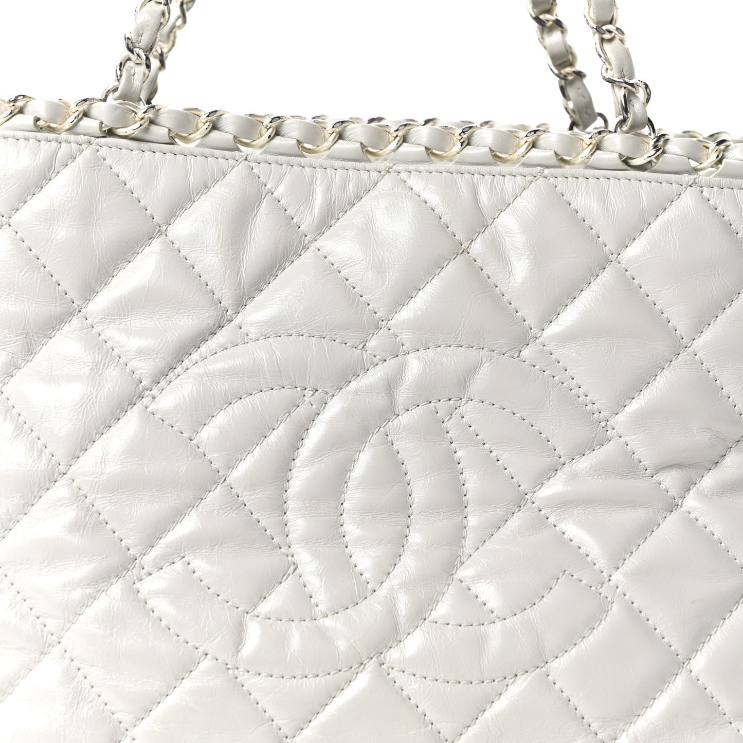Glazed Calfskin Quilted Small Chain Me Tote Dark White