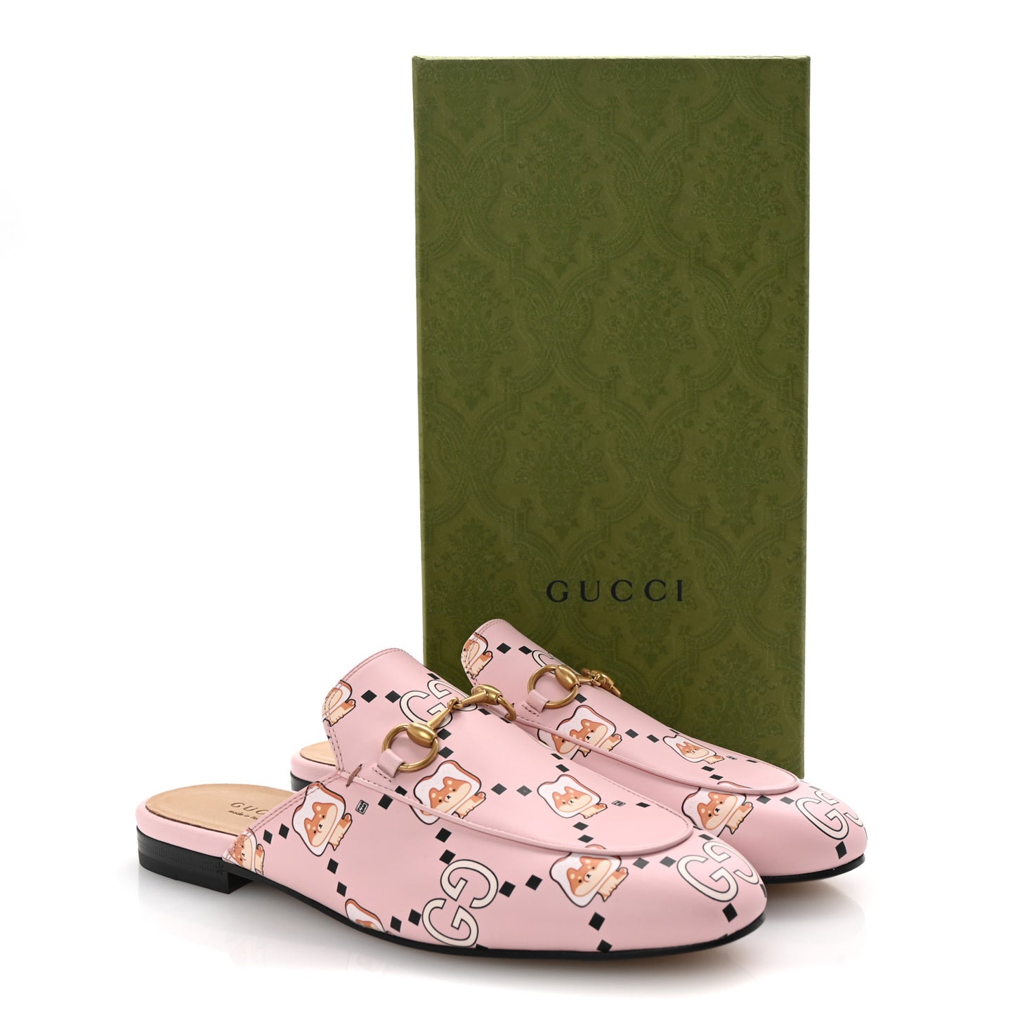 X PIKARAR Calfskin Monogram Print Womens Princetown Slippers 38.5 Pink Multicolor