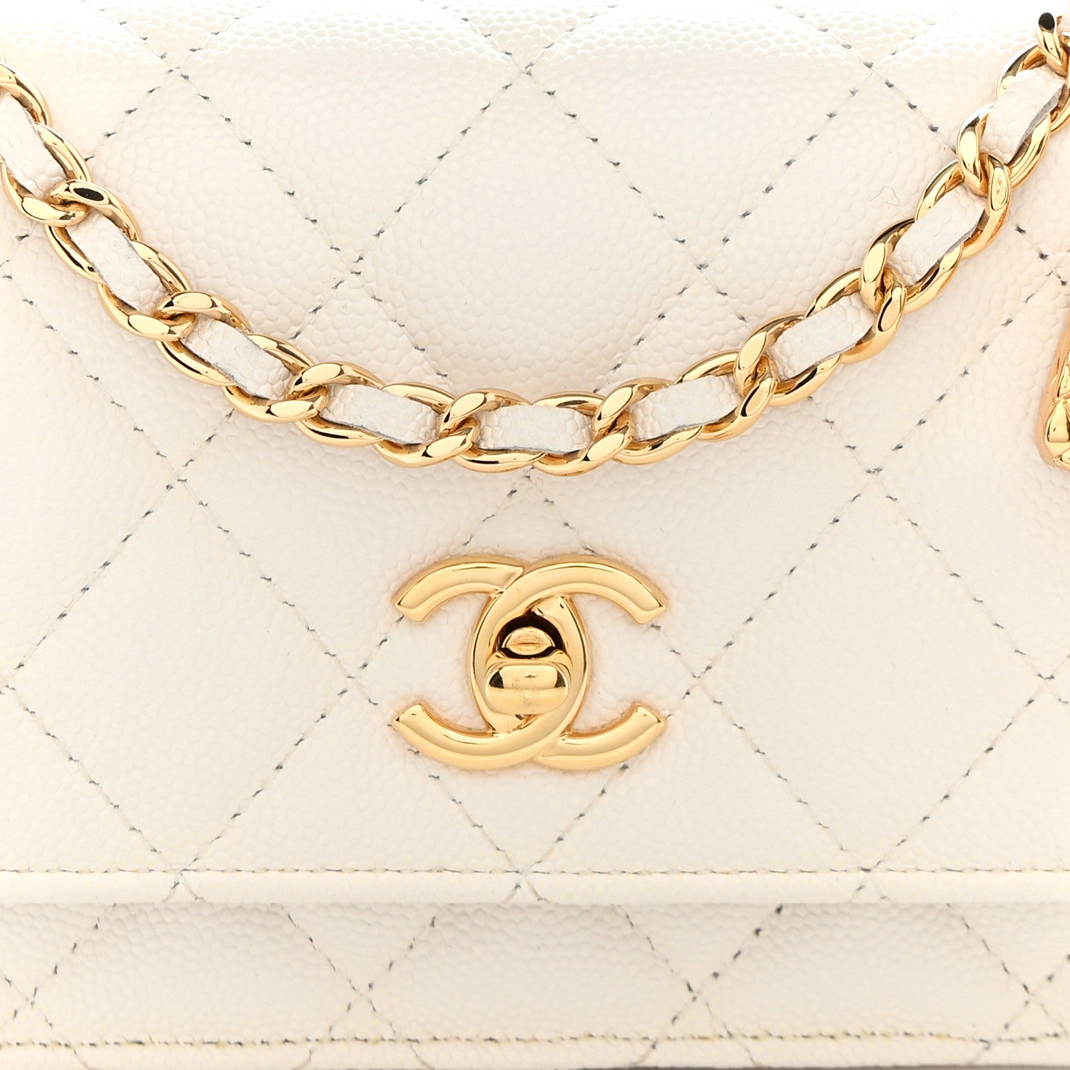 Chanel Shiny Caviar Quilted Flap Charm Small Wallet On Chain WOC White 9 of 15