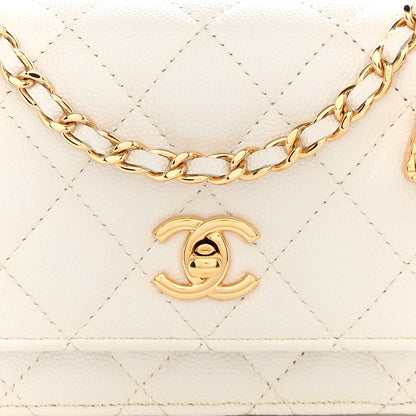 Chanel Shiny Caviar Quilted Flap Charm Small Wallet On Chain WOC White 9 of 15
