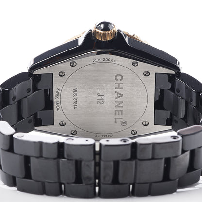 Chanel Stainless Steel 18K Yellow Gold Ceramic Diamond 38mm J12 Quartz Watch Black 5 of 7