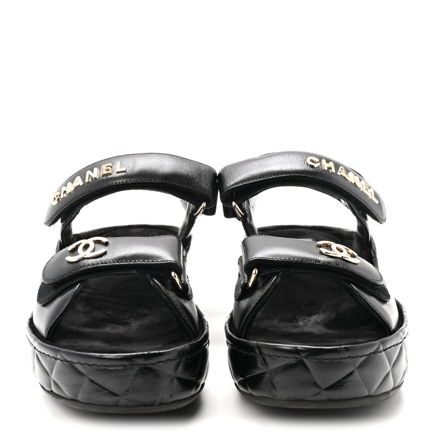Shiny Calfskin Logo Platform Sandals 38 Black