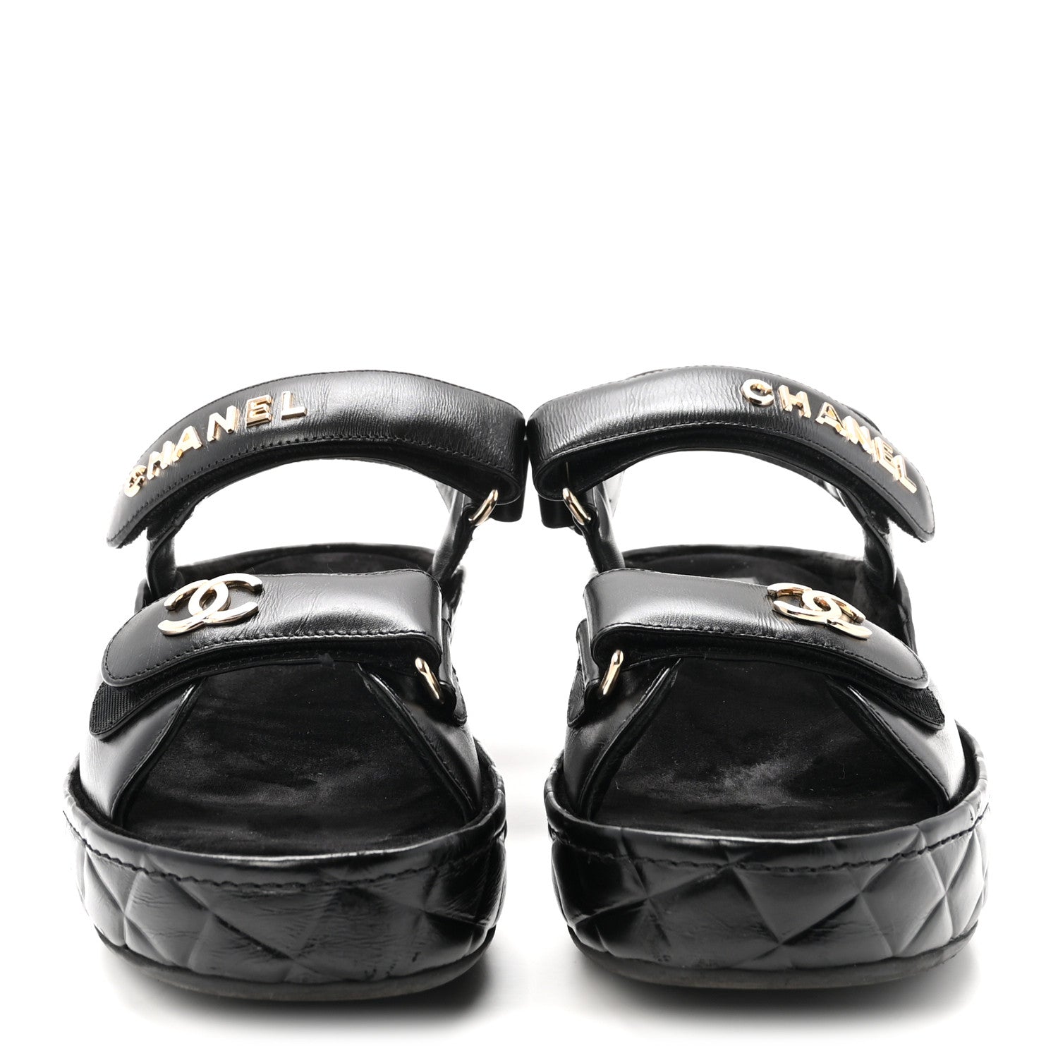 Chanel Shiny Calfskin Logo Platform Sandals 38 Black 3 of 10