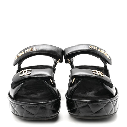 Chanel Shiny Calfskin Logo Platform Sandals 38 Black 3 of 10