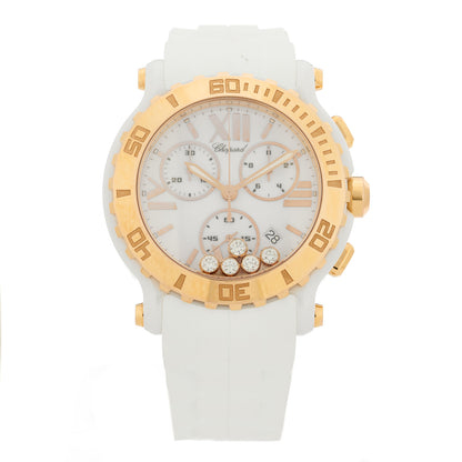 Chopard 18K Rose Gold Ceramic Rubber 5 Diamond 42mm Happy Sport Chronograph Quartz Watch 1 of 5