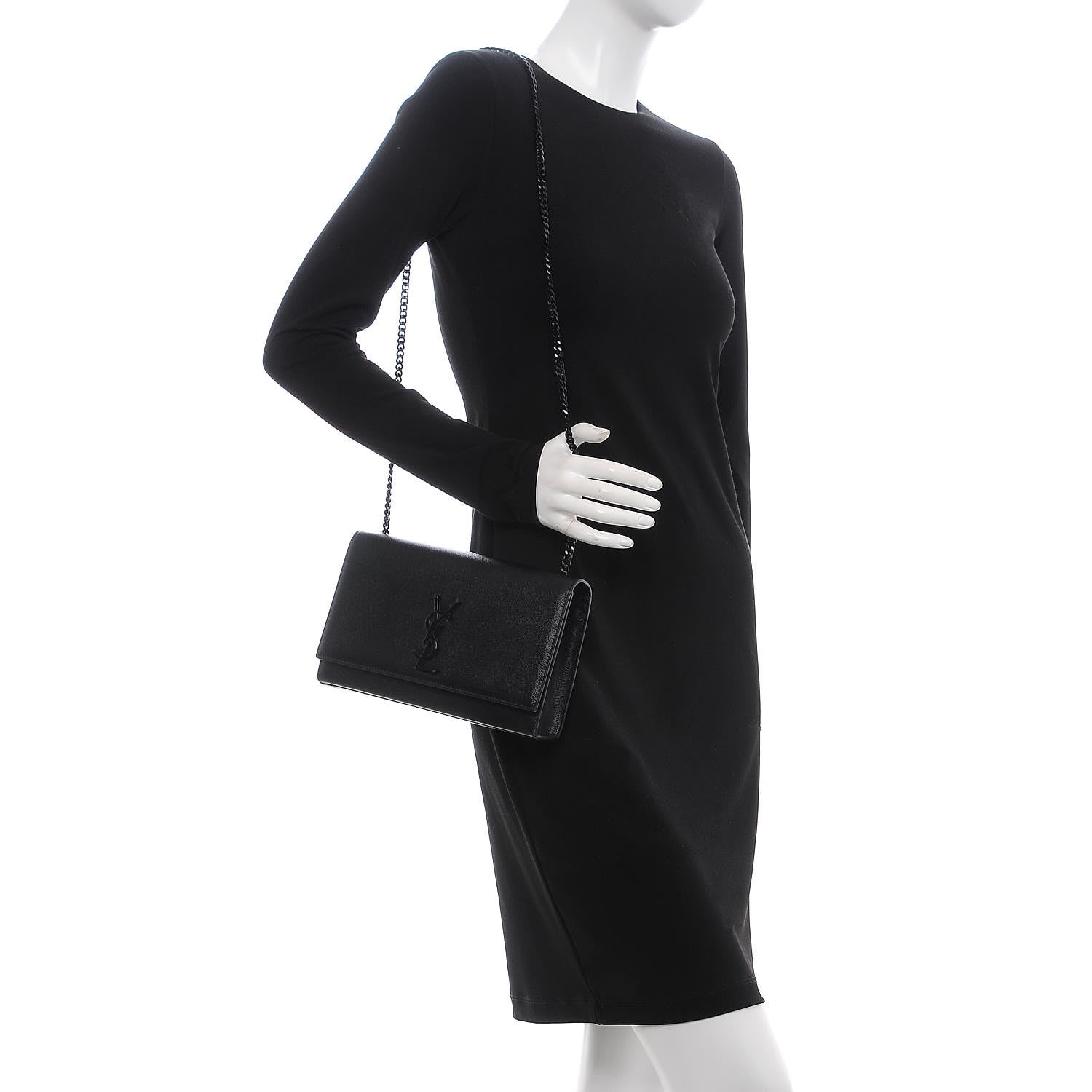 Saint Laurent Grain De Poudre Medium Classic Monogram Kate Satchel Black 2 of 10