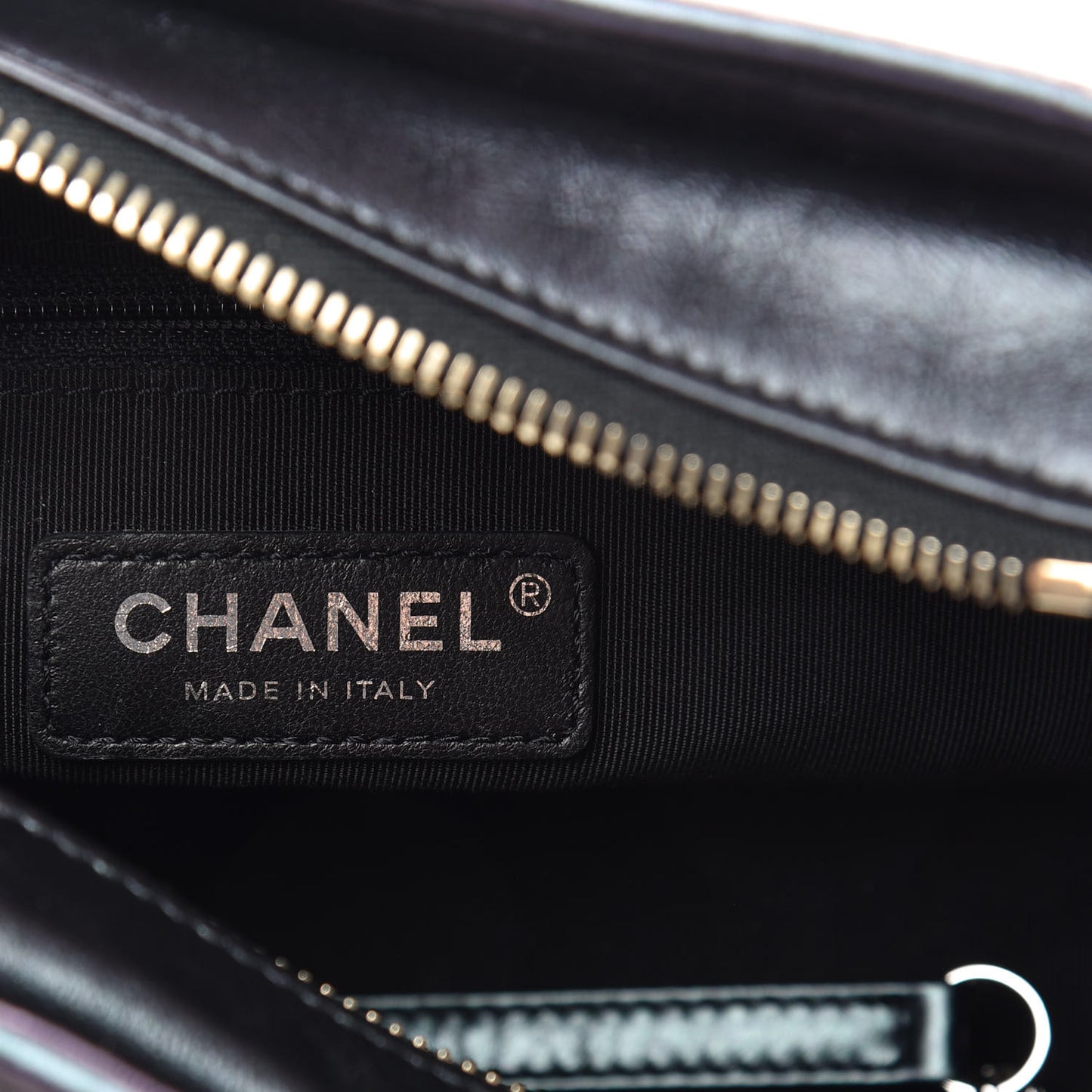 Iridescent Aged Calfskin Quilted Small Gabrielle Hobo Black