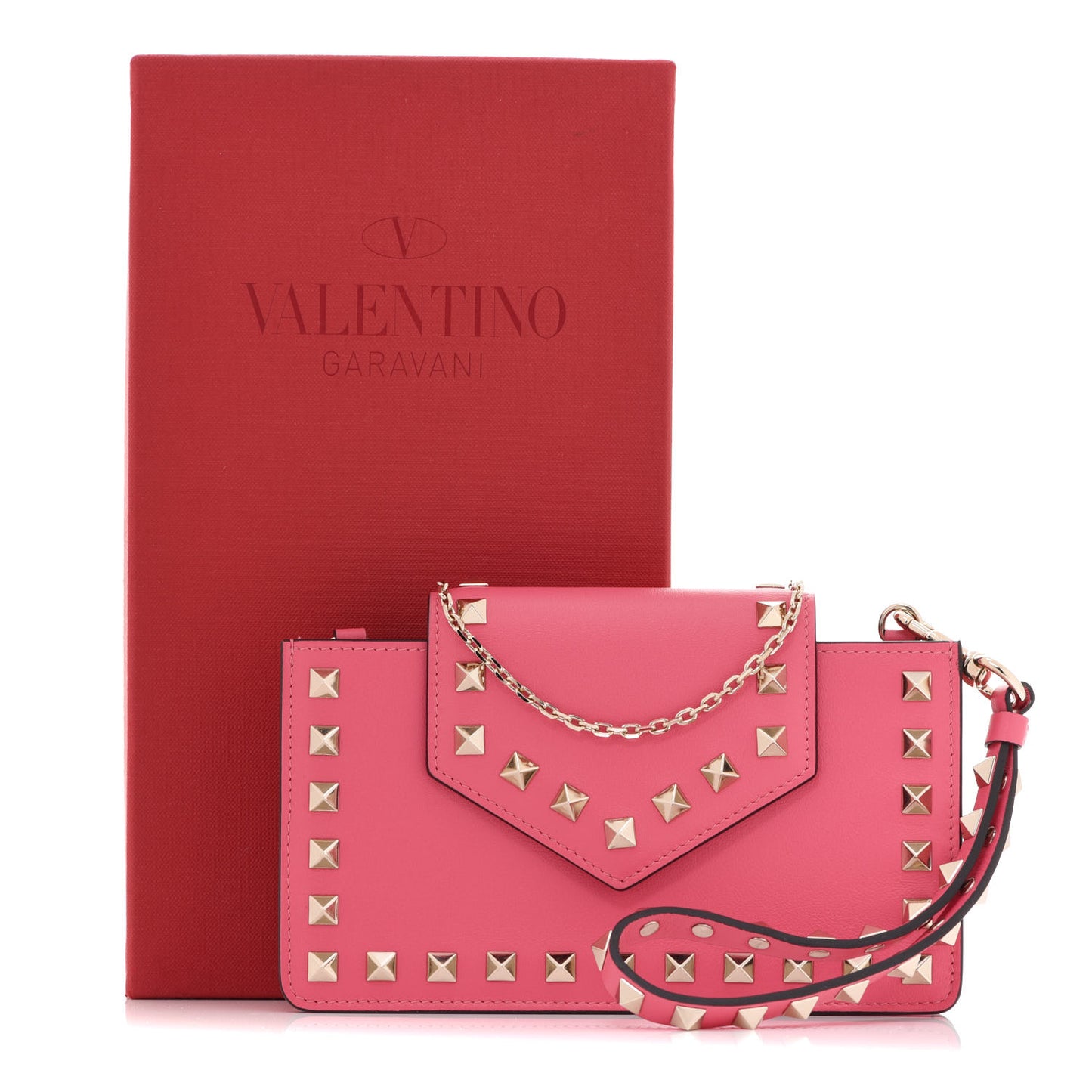 Calfskin Rockstud Phone Case With Chain Shadow Pink