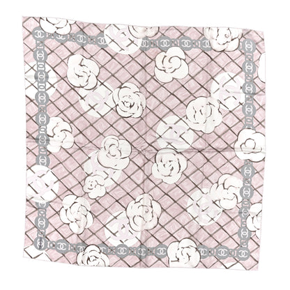 Chanel Silk CC Logo Camellia Scarf White Pink 1 of 3