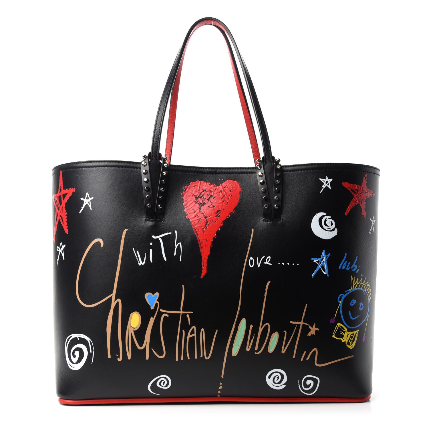 Christian Louboutin Calfskin Loubitag Spikes East West Cabata Tote Black 3 of 11