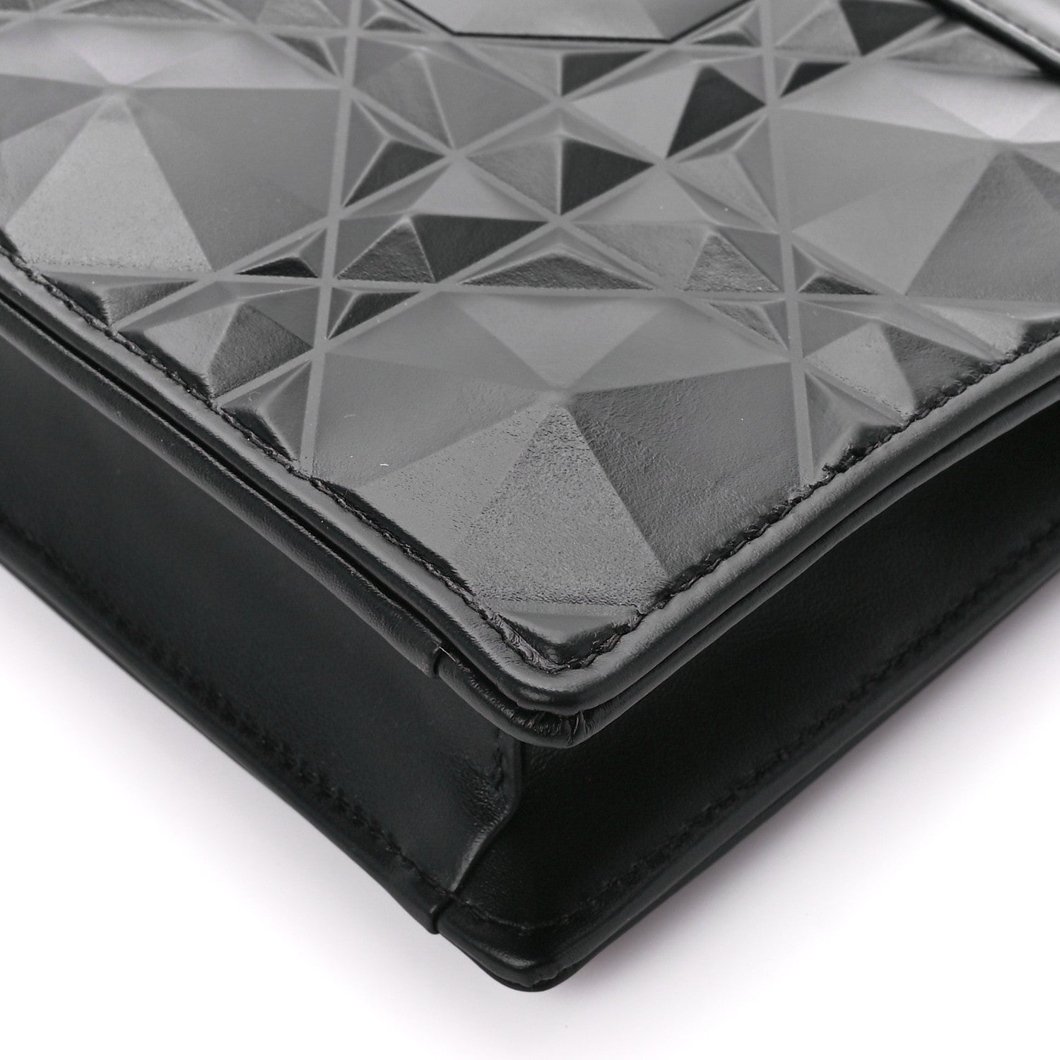 Christian Dior Calfskin Macrocannage Diamond Caro Zipped Pouch With Chain Black 9 of 9