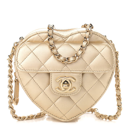 Chanel Metallic Lambskin Quilted CC In Love Heart Clutch With Chain Gold 1 of 11