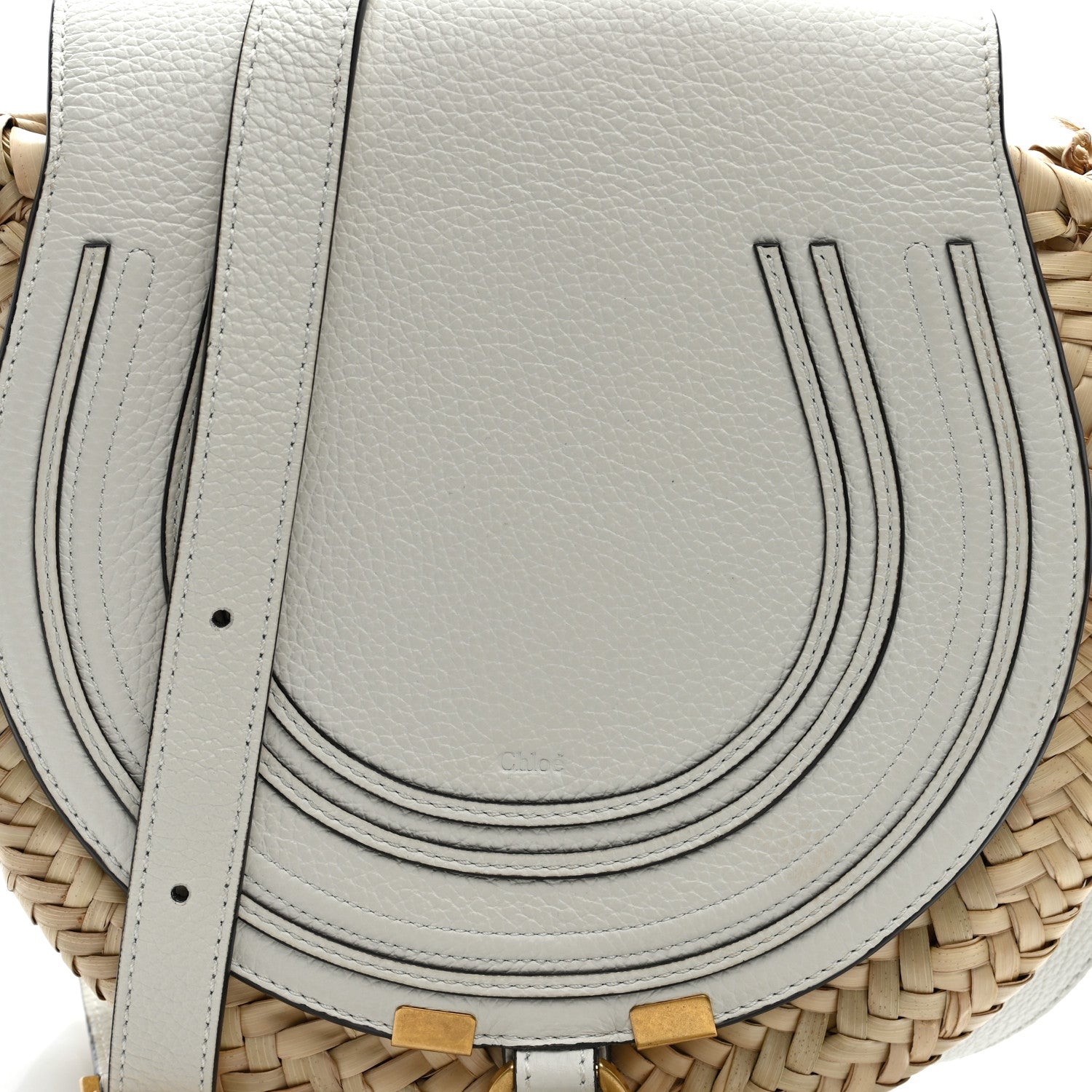 Chloe Raffia Calfskin Marcie Basket Small Marcie Round Crossbody Bag White 8 of 12