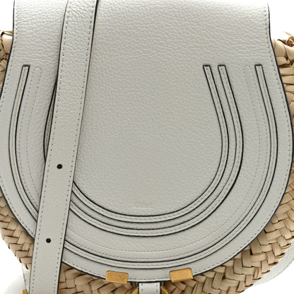 Chloe Raffia Calfskin Marcie Basket Small Marcie Round Crossbody Bag White 8 of 12