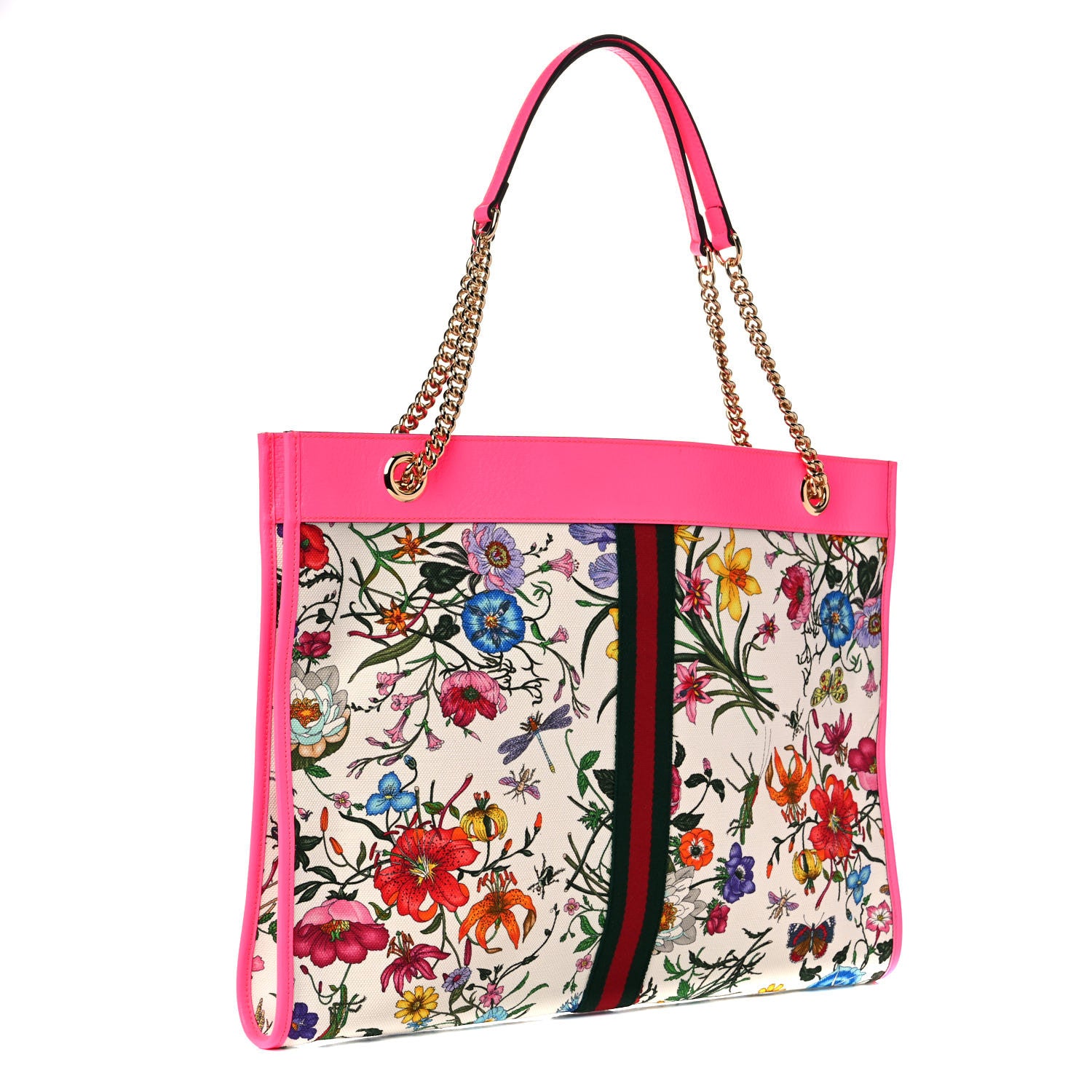 Gucci Canvas Flora Large Rajah Chain Tote White Multicolor Fuxia Fluo 3 of 10