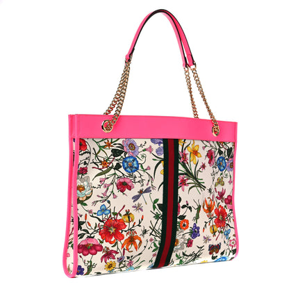 Gucci Canvas Flora Large Rajah Chain Tote White Multicolor Fuxia Fluo 3 of 10
