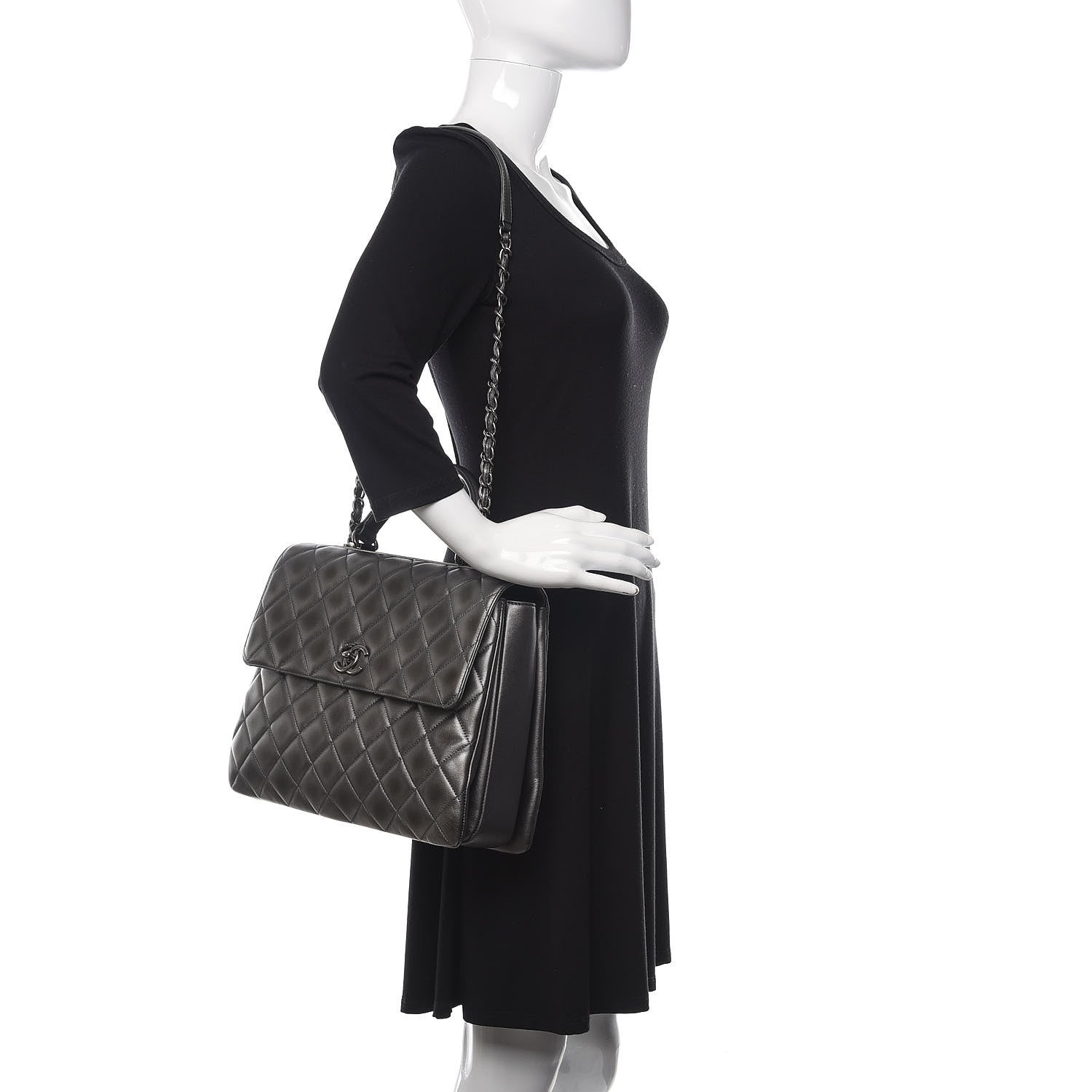 Chanel Metallic Calfskin Quilted Large Trendy CC Flap Dual Handle Bag Dark Silver 2 of 11