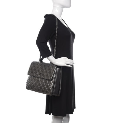 Chanel Metallic Calfskin Quilted Large Trendy CC Flap Dual Handle Bag Dark Silver 2 of 11