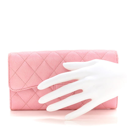 Chanel Iridescent Caviar Quilted Long Gusset Flap Wallet Rose Pink 2 of 9