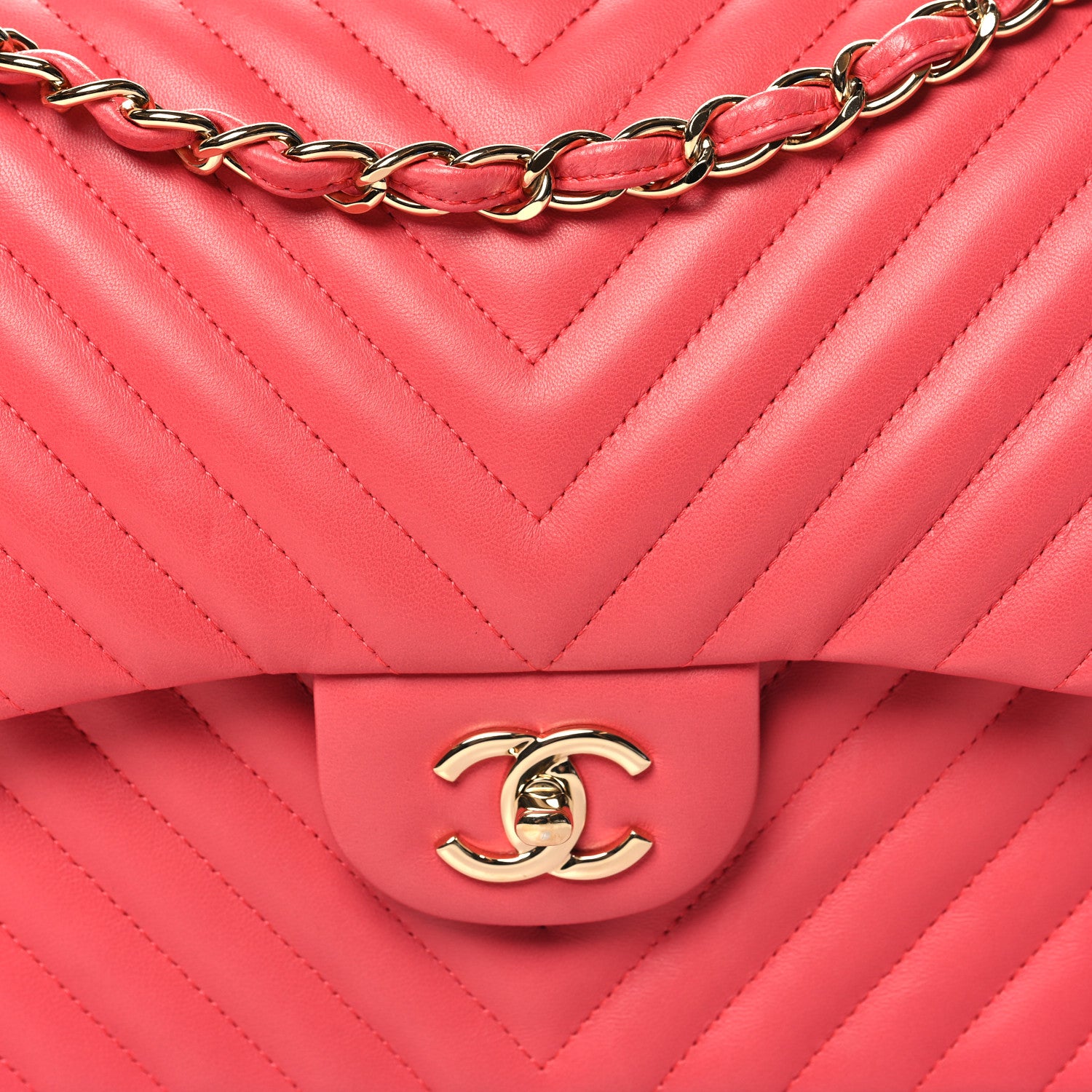 Chanel Lambskin Chevron Quilted Jumbo Double Flap Pink 8 of 10