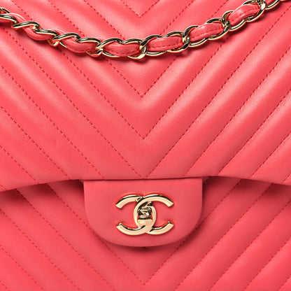 Chanel Lambskin Chevron Quilted Jumbo Double Flap Pink 8 of 10